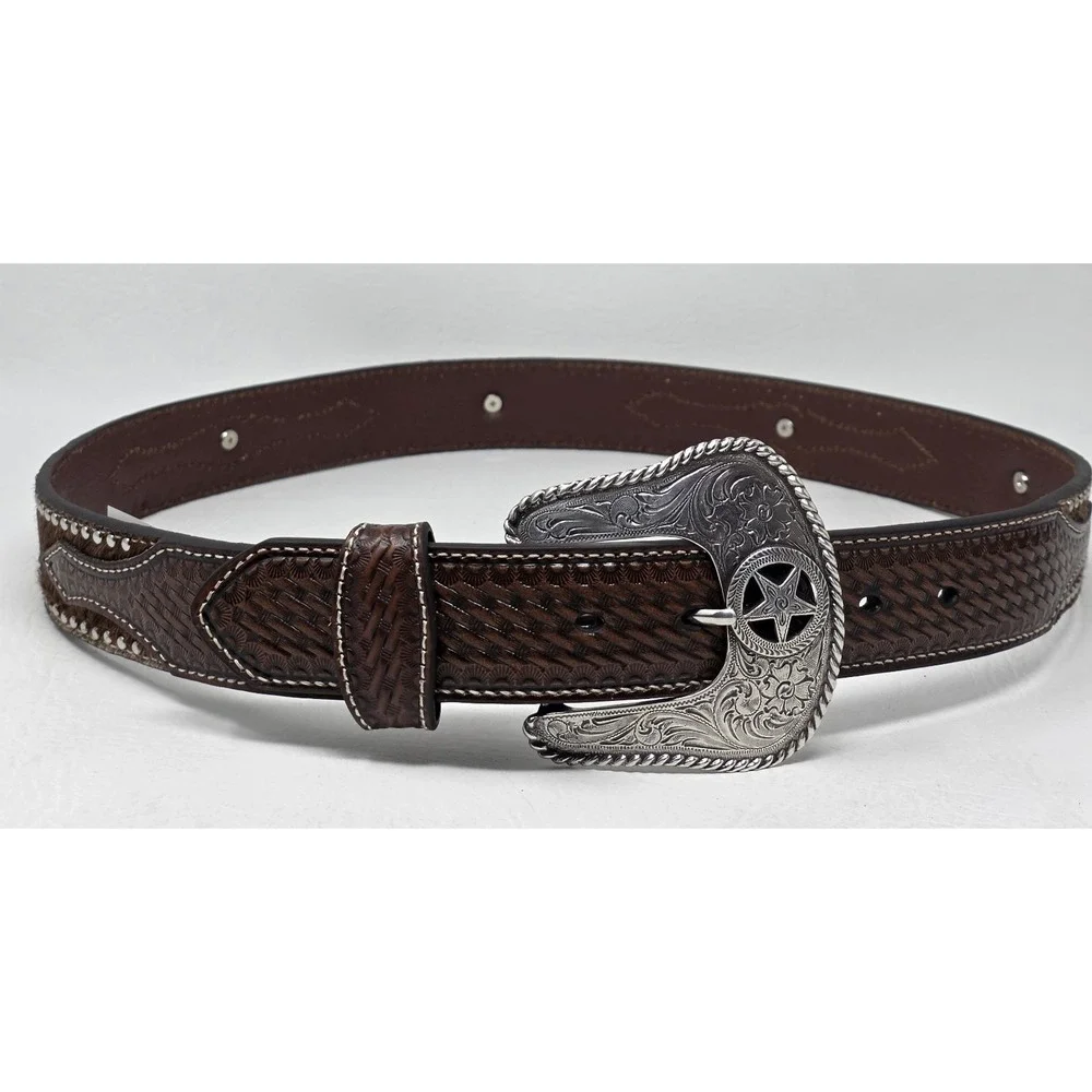 Nocona Men's Size 36 Pro Series Star Buckle Genuine Leather Brown Belt New